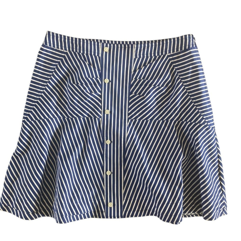 Derek Lam 10 Crosby Striped Cotton Mini Skirt Poplin Blue and white